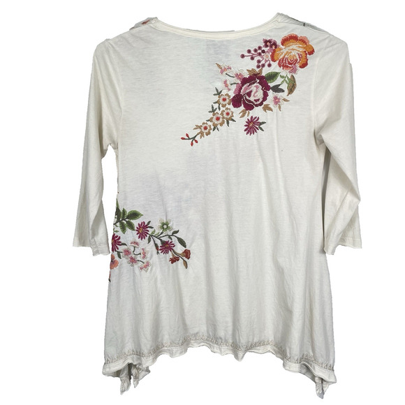 Johnny Was Tunic Top Size Small Ivory Floral Embroidered Oversized Boho Hippie - Picture 2 of 11
